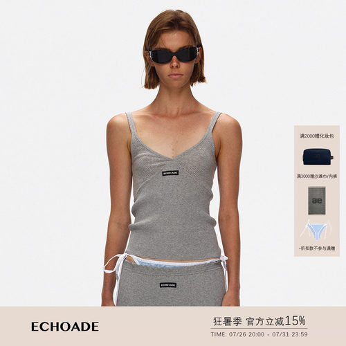 ECHOADE 夏日经典V领设计蕾丝拼接无袖上衣修身廓形针织吊带背心