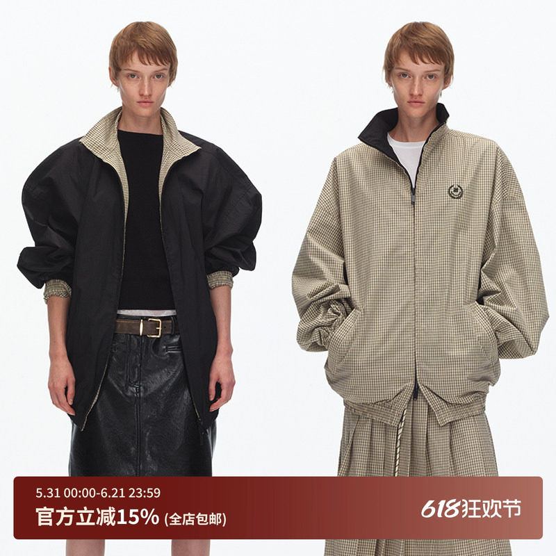 ECHOADE实用主义化繁为简 logo刺绣 两面穿宽松立领运动夹克外套