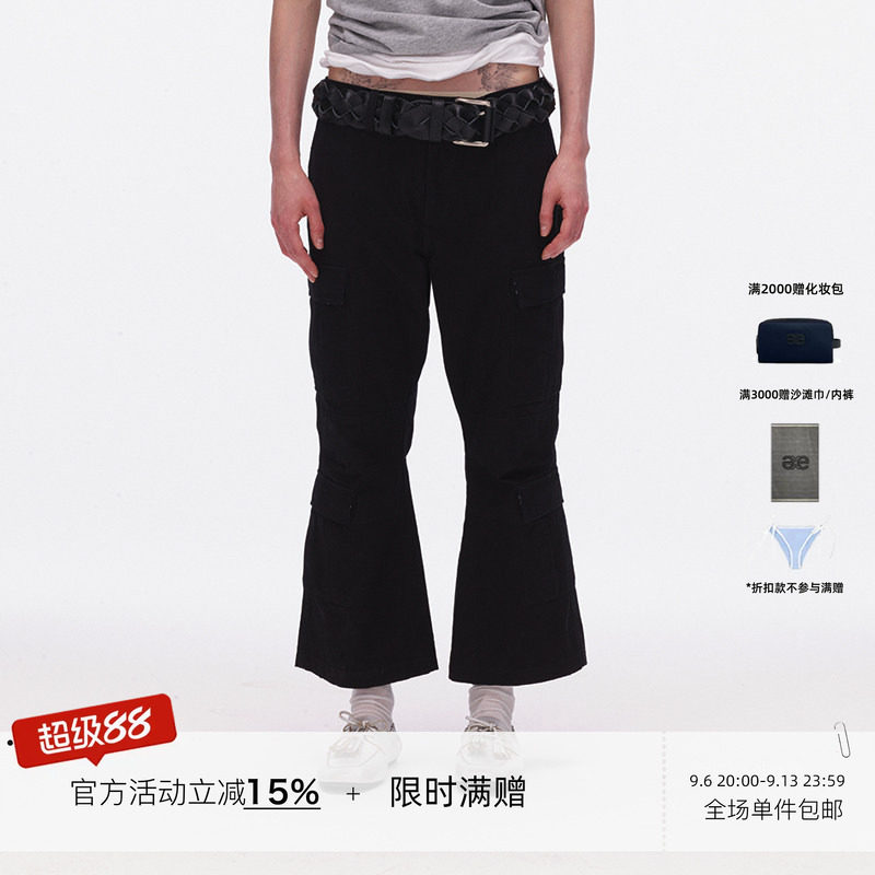 ECHOADE挺括造型感 做旧水洗多口袋微喇工装七分裤图片