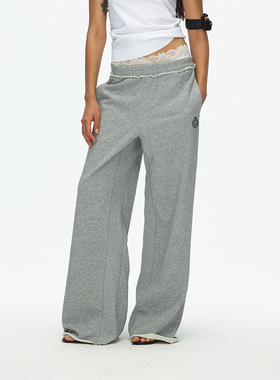 ECHOADE复古时髦感 腰头脚口毛边设计宽松版型轻薄休闲运动阔腿裤