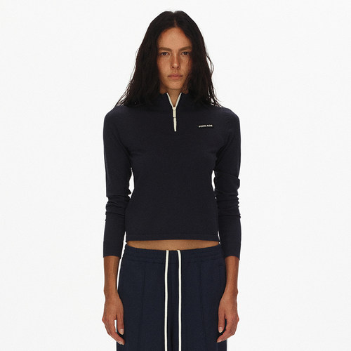 ECHOADE运动时髦 柔软凉感纱线经典正肩版型半拉链上衣针织T恤