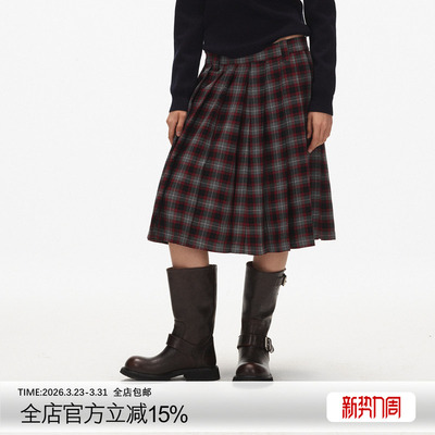 ECHOADE百褶格纹半身裙