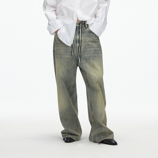 型中低腰牛仔裤 ECHOADE时髦复古 自然做旧落色水洗宽松阔腿版