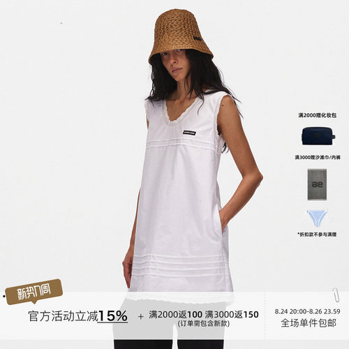 ECHOADE甄选高品质纯棉府绸迷你连衣裙圆领无袖a字裙子