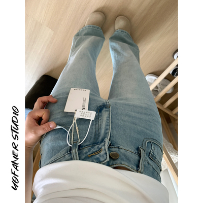 浅色微喇叭牛仔裤女夏薄2025新款高腰小个子不贴腿宽松显瘦直筒裤