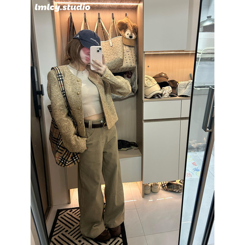 LMLCY｜卡其色高腰阔腿牛仔裤女美式复古宽松垂感百搭显瘦直筒裤