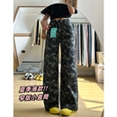 直筒迷彩牛仔裤 2025美式 窄版 女夏薄款 复古高腰宽松阔腿显瘦工装 裤