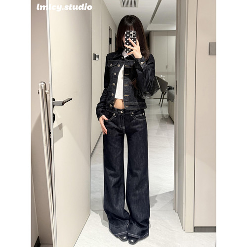 LMLCY｜深原色低腰微喇叭牛仔裤女美式复古宽松显瘦不贴腿马蹄裤