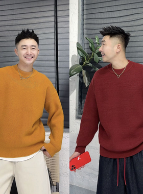 07936基础款净版圆领针织衫冬季加厚男士休闲宽松长袖毛衣百搭款