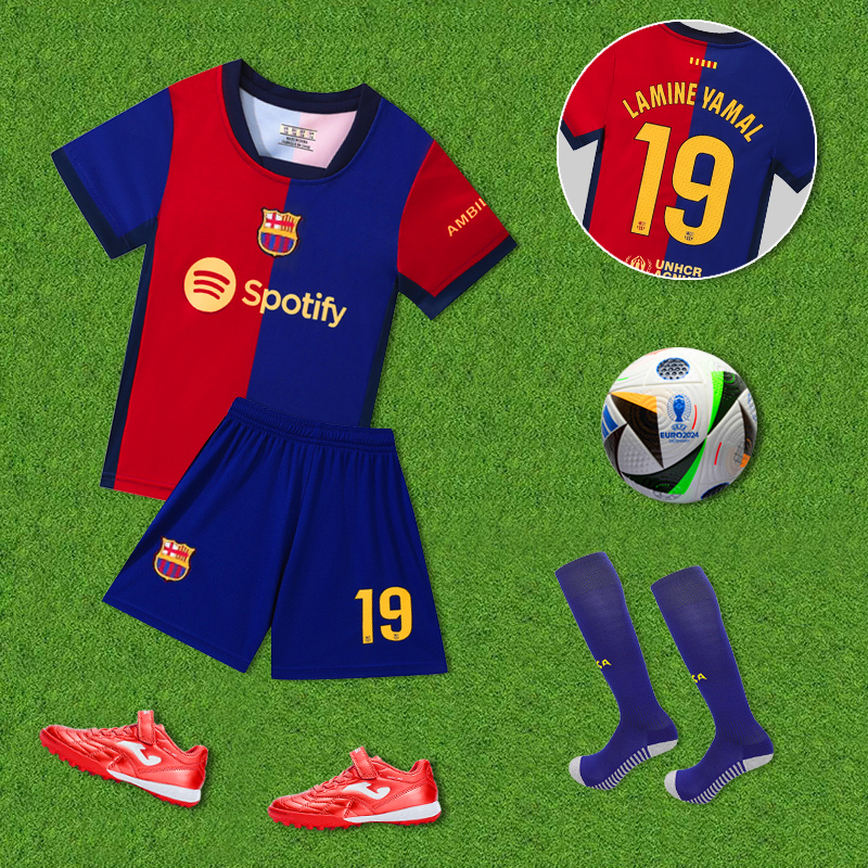 儿童足球服套装夏男童巴萨亚马尔10号球衣小学生定制比赛训练服女