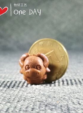 龙纹桃核纯手工雕刻牛十二生肖牛卡通牛手链配饰吊坠送手链红绳子
