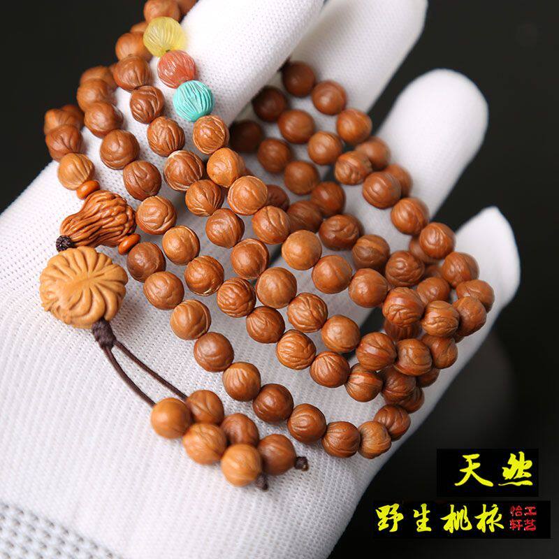 秦岭山野生小龙纹桃核长串脖挂小尺寸桃核108颗脖挂精修精品