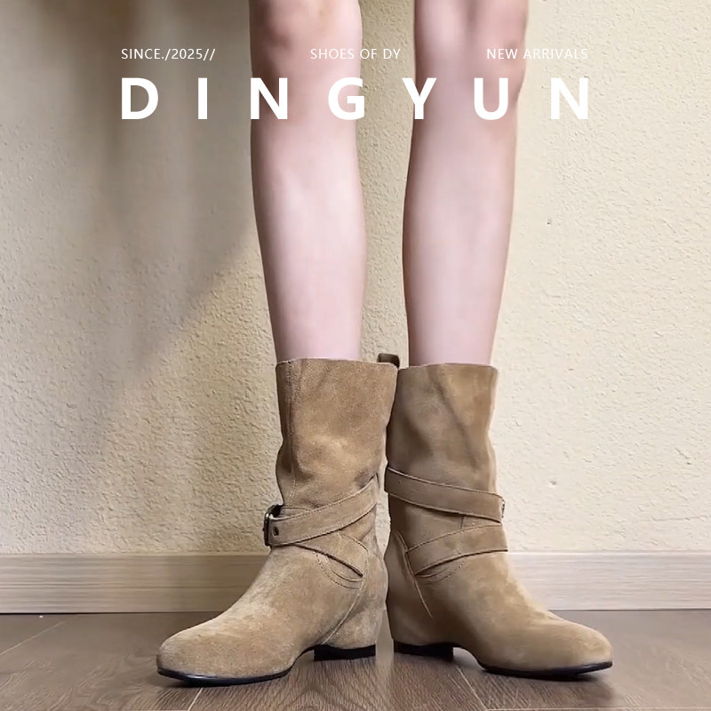 可两穿内增高绒面百搭短靴秋冬季