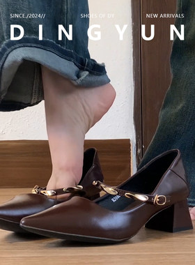 尖头玛丽珍女鞋复古一字单鞋真皮