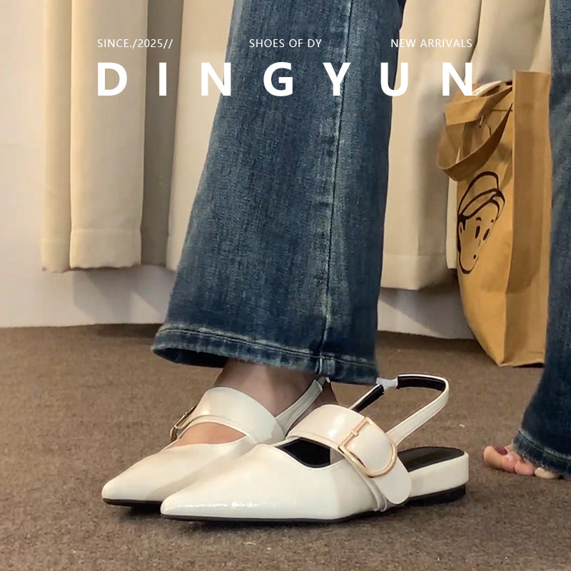 羊皮版dingyun丁允包头凉鞋女半拖鞋外穿夏尖头法式气质后空单鞋