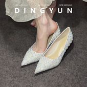 不累脚细跟订婚鞋 女 细闪满钻高跟鞋 女主婚纱婚鞋 丁允 绝美婚鞋