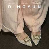 dingyun丁允韩版 尖头单鞋 浅口水钻伴娘婚鞋 羊皮版 舒适气质平底鞋