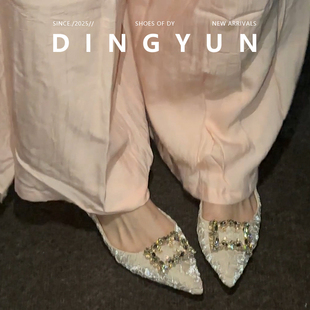 羊皮版dingyun丁允婚鞋尖头平底鞋内增高单鞋早春漂亮伴娘鞋低跟