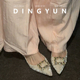 dingyun丁允韩版 尖头单鞋 浅口水钻伴娘婚鞋 羊皮版 舒适气质平底鞋