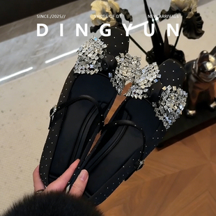 羊皮版dingyun丁允内增高单鞋水钻蝴蝶结浅口方头配裙子女鞋春夏