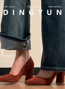羊皮版dingyun丁允粗跟高跟鞋冬尖头单鞋法式气质通勤女鞋不累脚