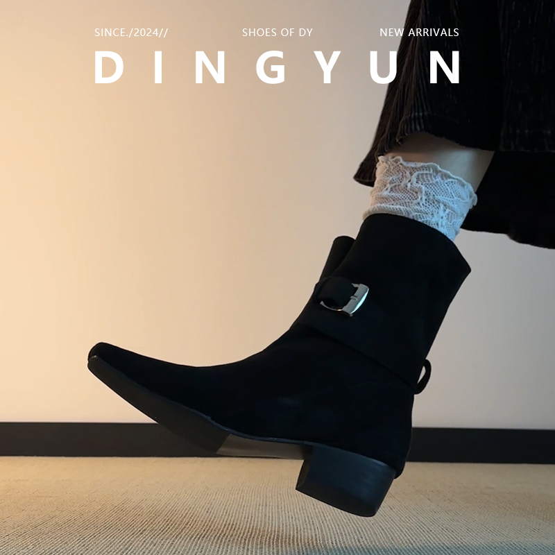 马丁靴时尚皮带扣秋法式复古短靴