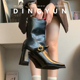 羊皮版 dingyun丁允瘦瘦靴女粗跟骑士靴加绒高跟中筒靴法式 马丁靴