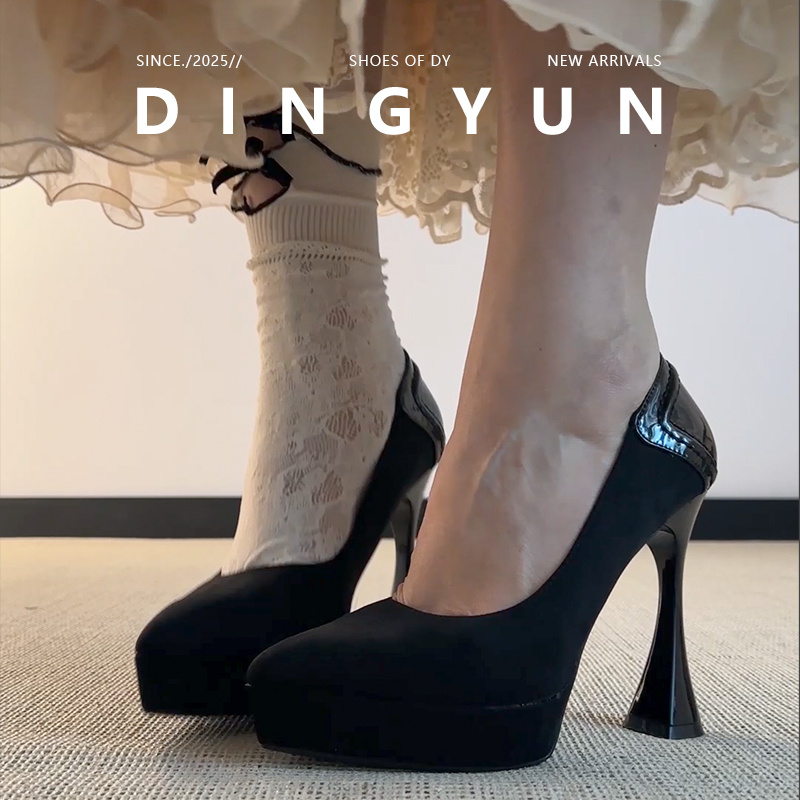 黑色/棕色法式通勤日常高跟鞋