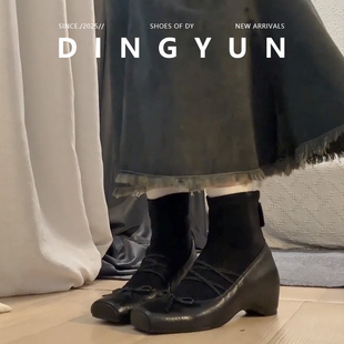 羊皮版dingyun丁允内增高短靴女法式百搭靴子弹力袜靴新款瘦瘦靴