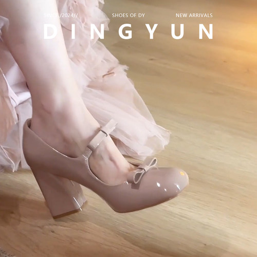 法式圆头高跟单鞋蝴蝶结玛丽珍鞋