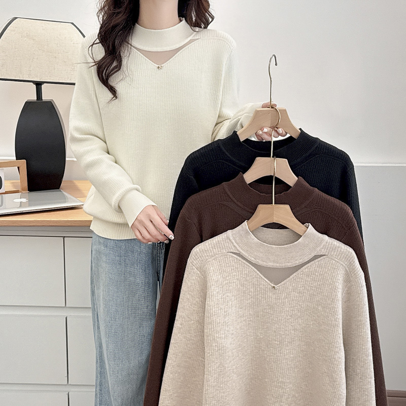 加绒毛衣大码半高领打底针织衫女