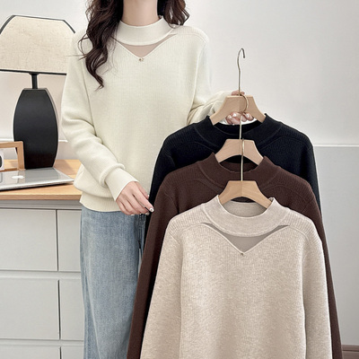 加绒毛衣大码半高领打底针织衫女