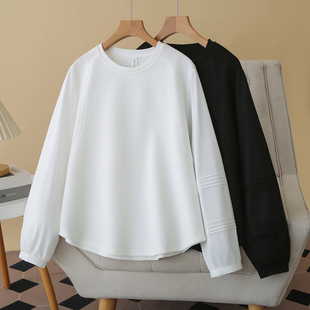 女装 褶皱袖 胖mm200斤遮肚子t恤女2026年春季 时尚 拼接上衣 新款 大码