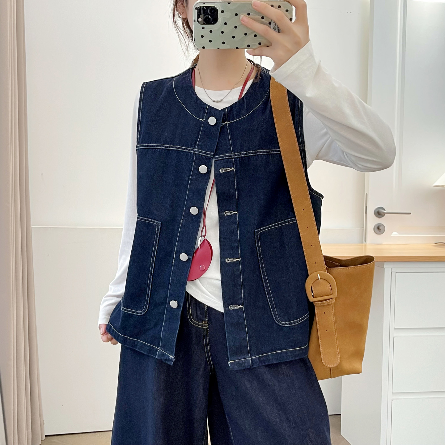 马甲女款胖mm秋装2025新款大码韩版明线口袋宽松休闲牛仔背心外套