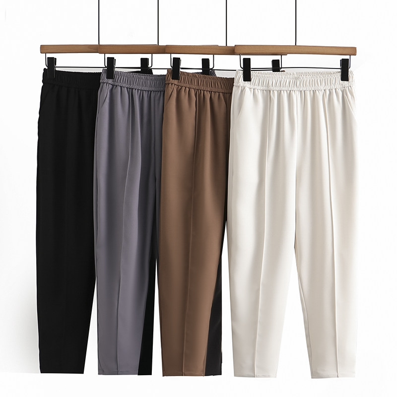 大码烟管裤松紧腰胖mm九分休闲裤