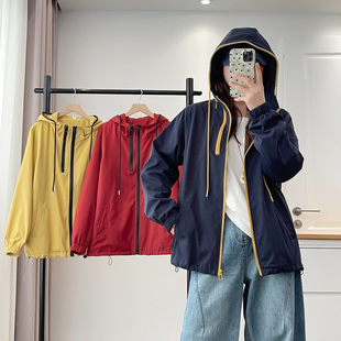 胖mm200斤拼色拉链宽松休闲连帽上衣 新款 夹克外套女大码 2025秋季