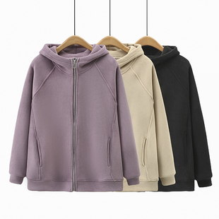 胖mm200斤保暖双面绒加厚连帽拉链卫衣 外套2023年新款 大码 女冬季