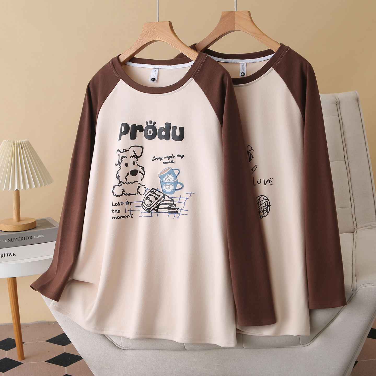 德绒打底衫女大码拼色插肩袖内搭