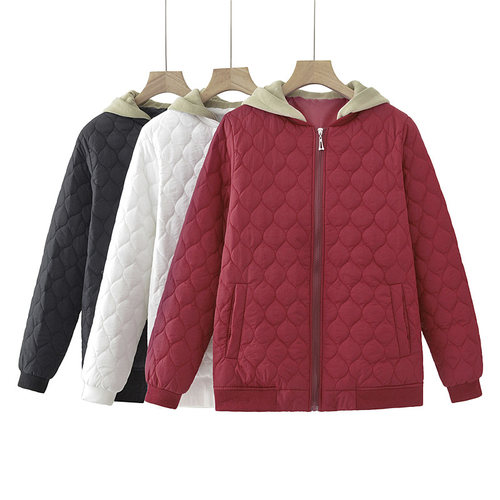 大码棉衣200斤宽松撞色连帽棉服