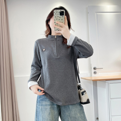 正肩卫衣女大码秋冬季加绒打底衫