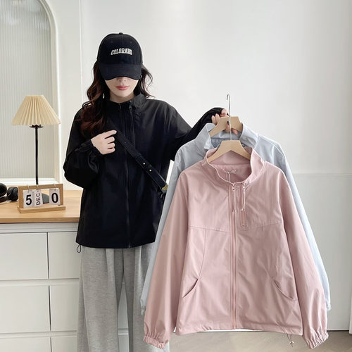 大码外套女时尚立领宽松冲锋衣