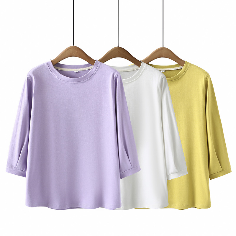 大码t恤女遮肚子长袖圆领打底衫