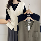 v领宽松针织衫 毛衣马甲女大码 胖mm简约时尚 新款 坎肩背心 2024秋季