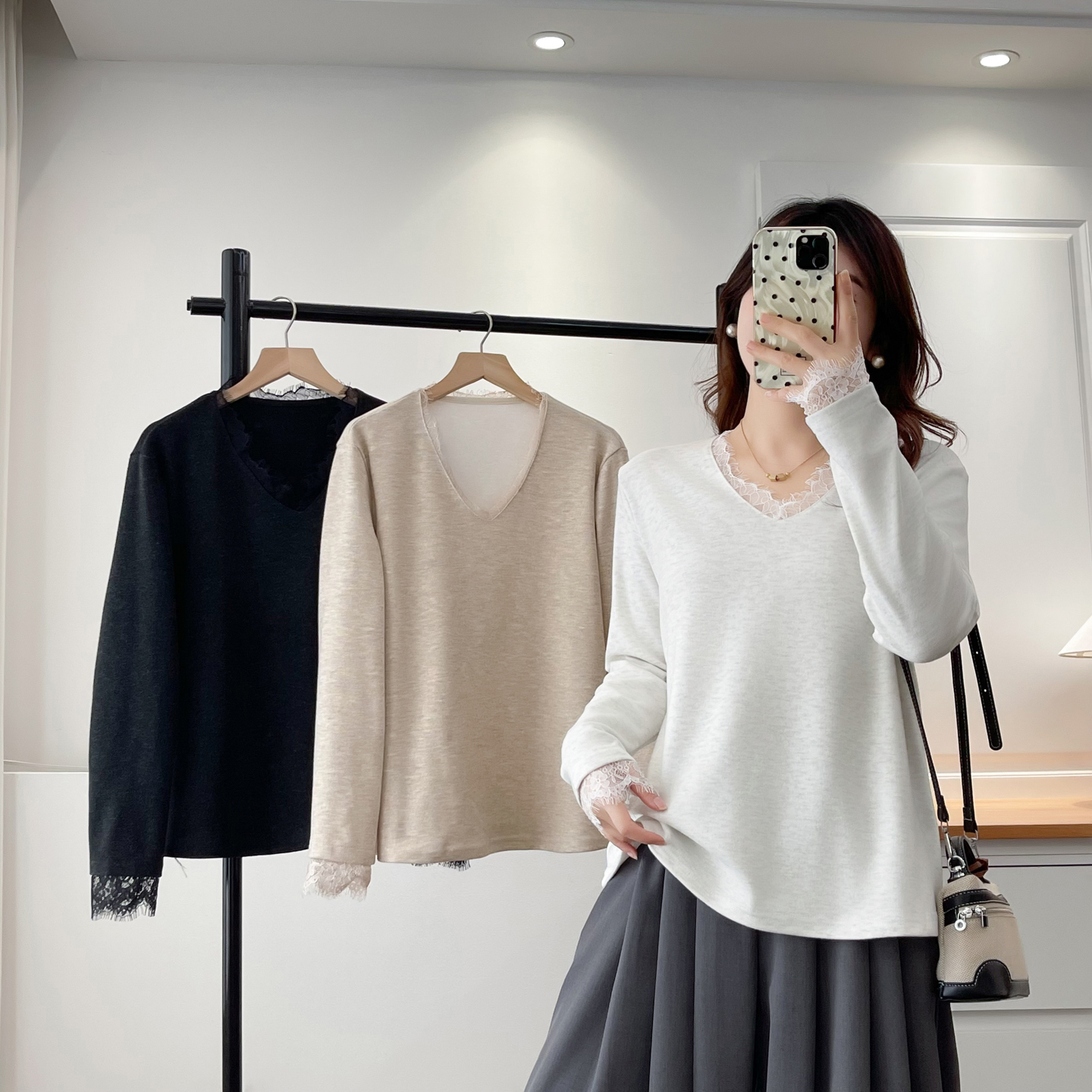 胖妹妹打底衫蕾丝花边保暖内搭女