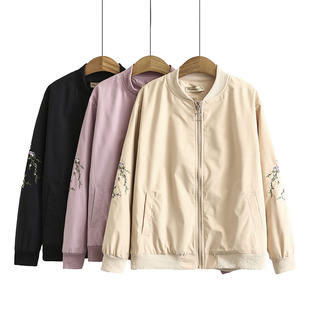 胖mm立领刺绣宽松小个子棒球服外套 大码 2023年新款 秋装 200斤 女装