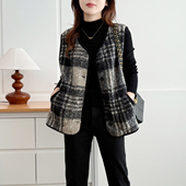 格纹宽松休闲坎肩外套 胖mm200斤时尚 马甲女秋冬外穿大码 2025新款