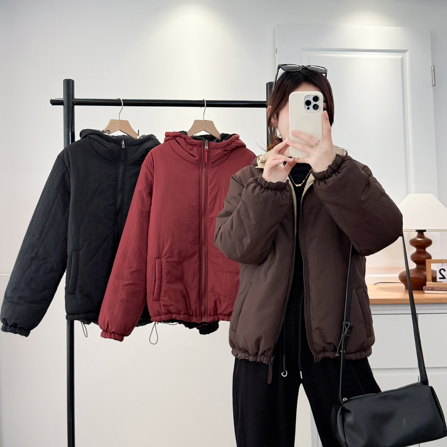 棉衣2025新款大码两面穿连帽棉服