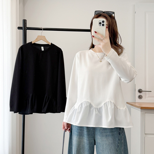 显瘦遮肉荷叶边拼接宽松打底衫 胖妹妹上衣春季 韩版 大码 女 2026新款