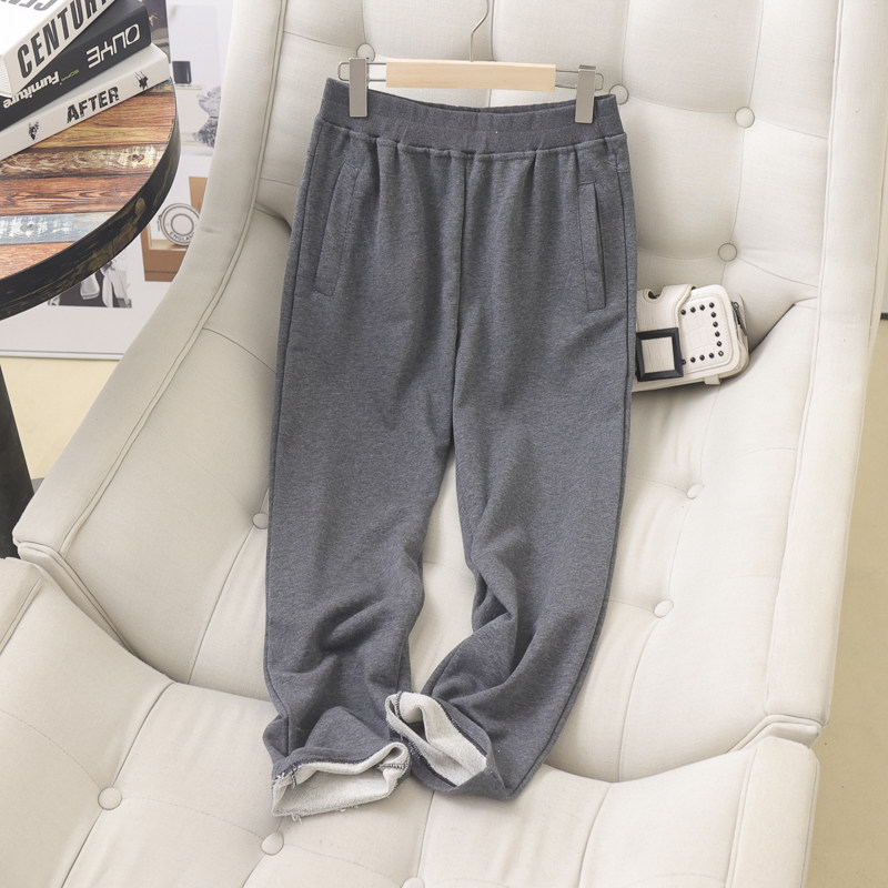 休闲裤女松紧腰大码宽松直筒裤