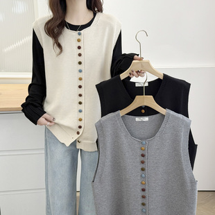 胖妹妹时尚 新款 叠穿彩色纽扣毛衣坎肩外套 2025春季 针织马甲女大码